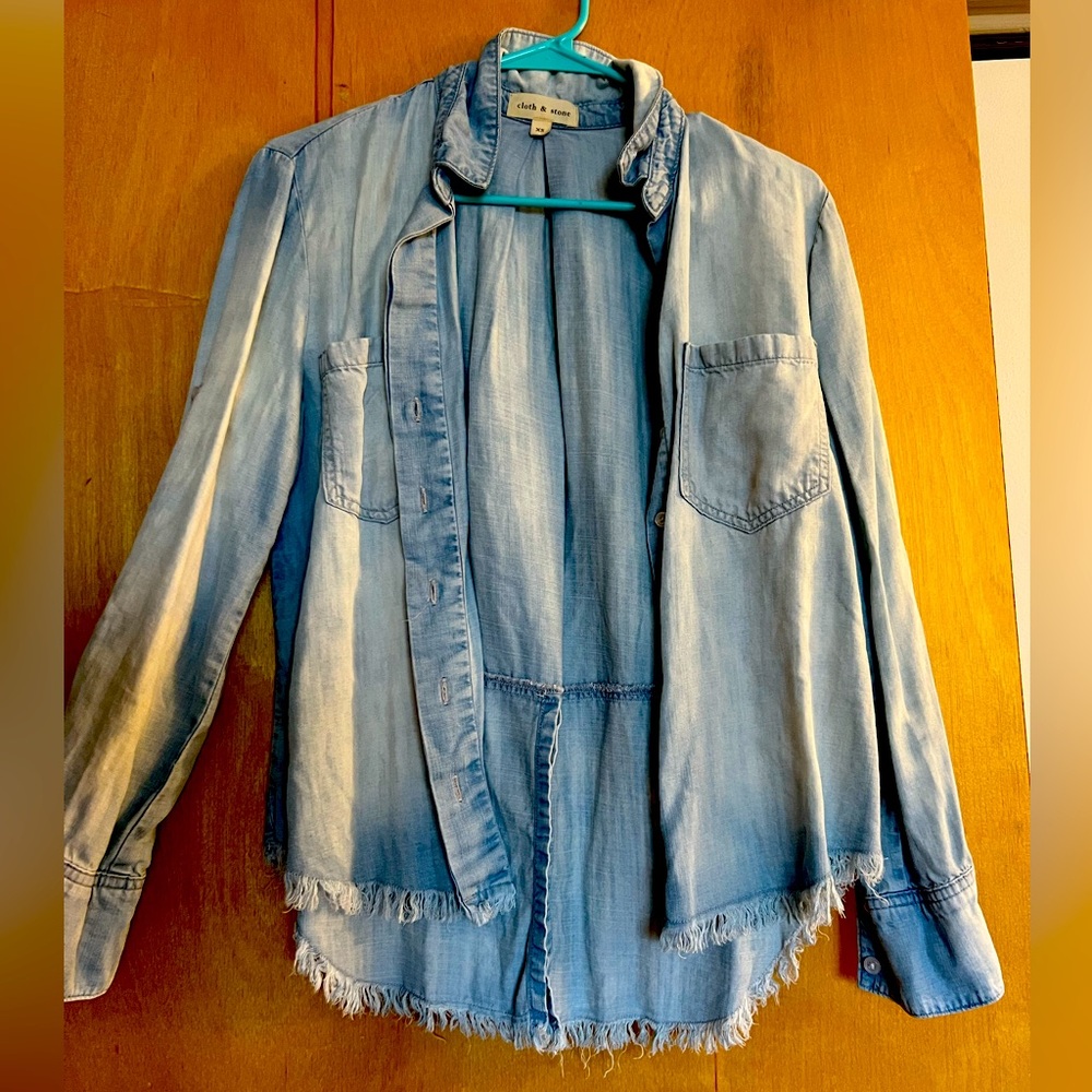 Denim Button Down with Fringe
